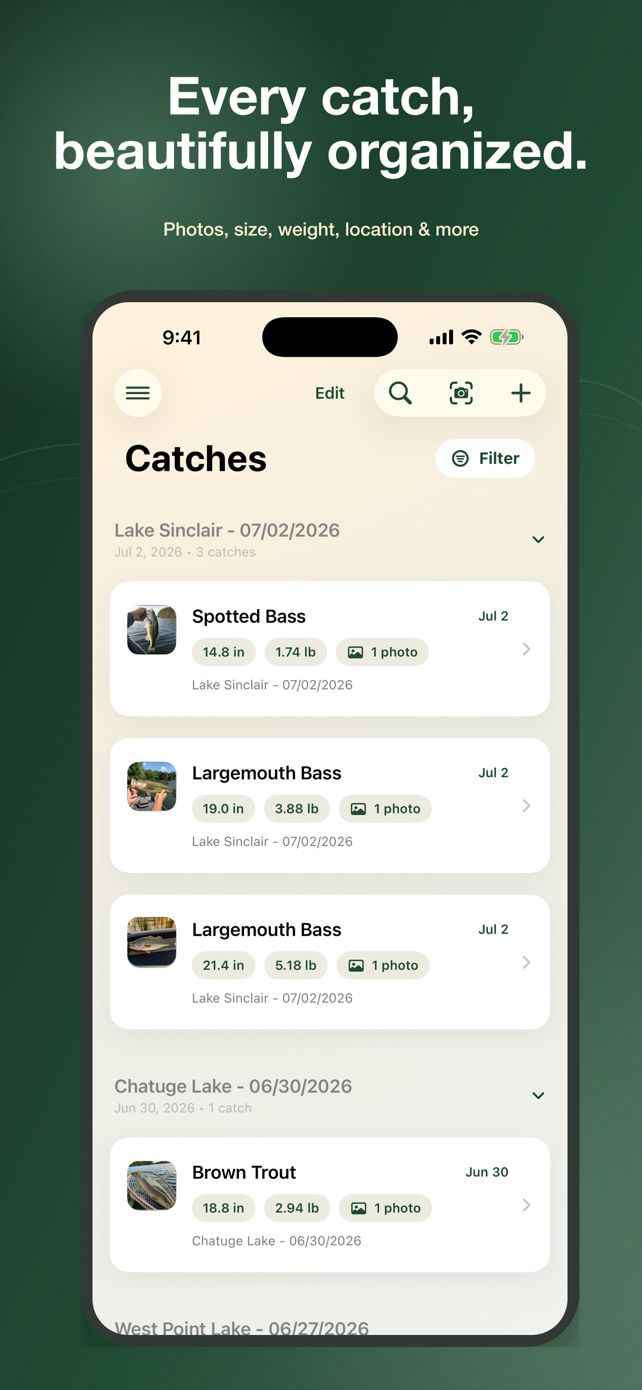 Catch detail in Fish Wizard